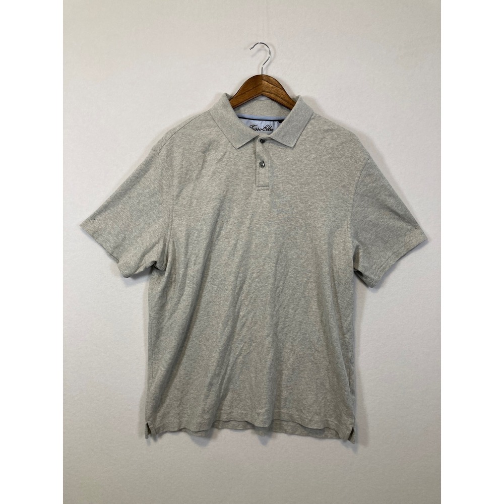 Tasso Elba Polo Shirt Mens Large Grey Short Sleeve‎ Cotton Solid Casual